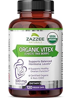 Zazzee USDA Organic Vitex， 500 mg Strength， 120 Vegan Cap