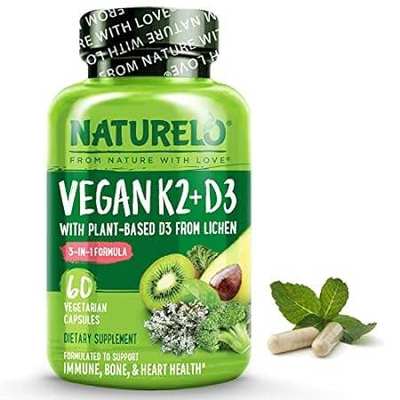 NATURELO Vegan K2+D3 - Plant Based D3 from Lichen - Natur