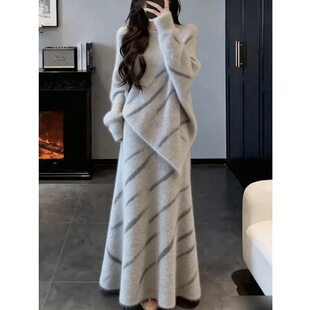 温柔慵懒风立体花朵毛衣半身裙两件套女秋冬显瘦套装女装大码休闲