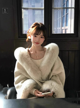 毛茸茸呢子大衣女秋冬留洋千金感超好看温柔风毛呢外套小个子