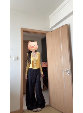 早秋季慵懒风黄色针织开衫吊带两件套2025新款短款上衣毛衣外套