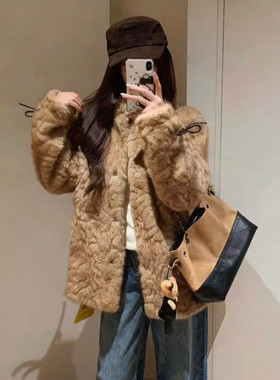 小熊心事立领染尖花狐貂皮毛一体女冬季慵懒风休闲环保皮草外套