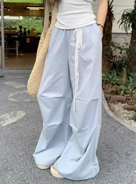 TAKE OFF欧若风蓝色裤子女户外速干工装裤潮牌直筒冲锋伞兵运动裤