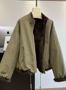 内里真兔毛两面穿派克服设计感女冬季2025新款巨好看的小个子短款