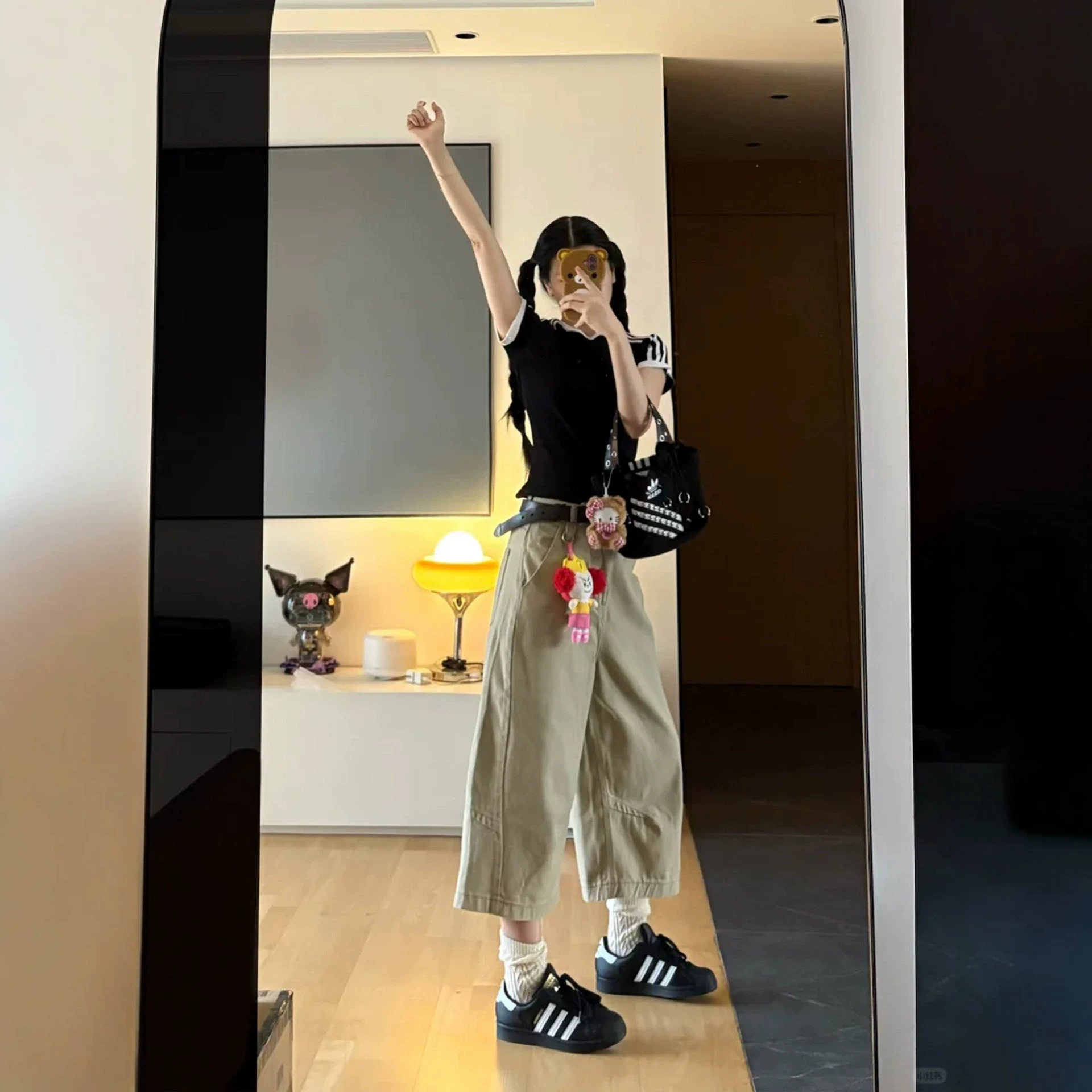 卡其色直筒牛仔七分裤女夏新款大码胖mm宽松显瘦梨形身材阔腿裤子
