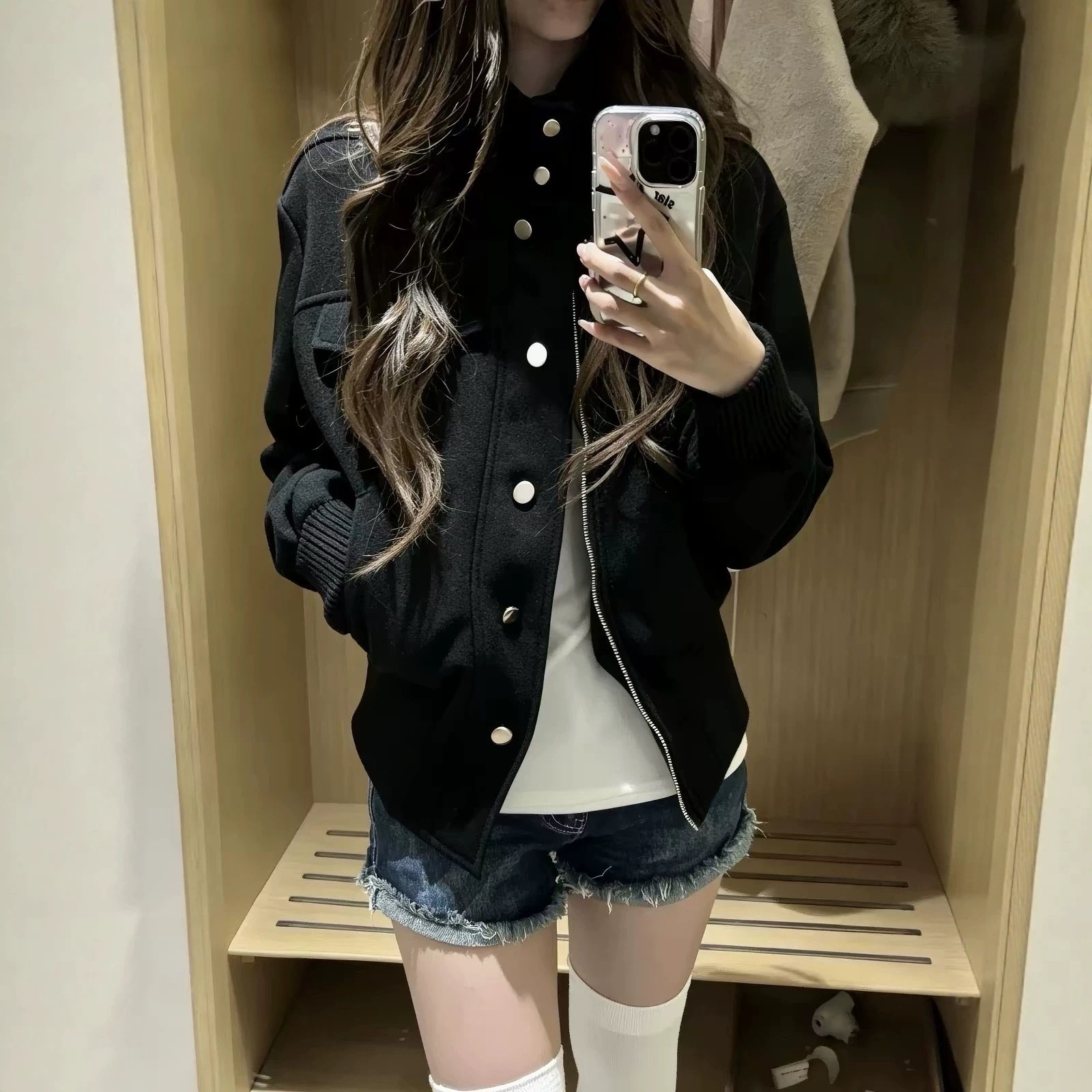 TAKE 美式复古立领外套女秋季新款正肩夹克宽松短款显瘦早秋上衣