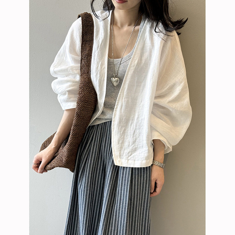 高级感苎麻开衫外套女2026年夏季新款法式轻奢防晒衫长袖衬衫上衣