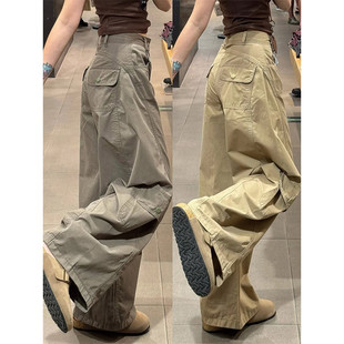 咖色加绒弯刀裤女秋冬季2025新款宽松显瘦工装裤小个子运动阔腿裤