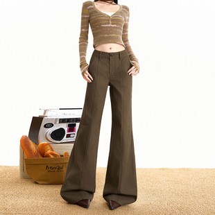 TAKE棕色不贴腿微喇牛仔裤女小个子高腰修身老钱风复古喇叭裤子女