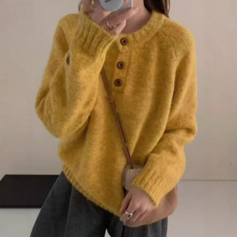 TAKEOFF~慵懒风软糯毛衣秋冬内搭半开领宽松韩系加厚针织衫女上衣