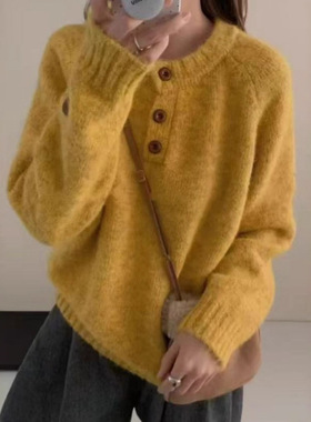 TAKEOFF~慵懒风软糯毛衣秋冬内搭半开领宽松韩系加厚针织衫女上衣