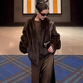 卫城落日 仿水貂毛皮草外套女2026秋冬新款 V领宽松保暖毛毛大衣