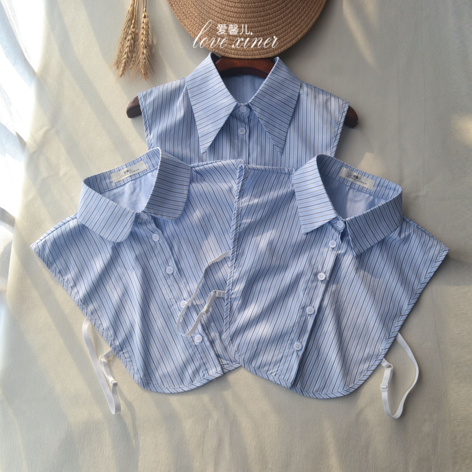 爱馨儿原创经典蓝白条纹假领子