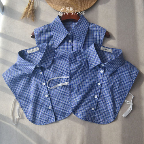 100%棉蓝格子假衬衫小众设计