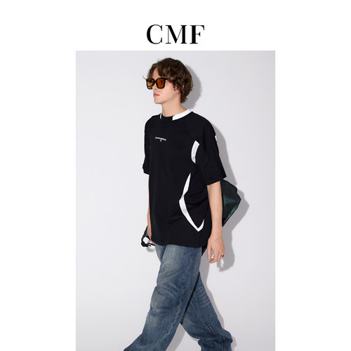 弧形线条撞色拼接短袖T恤