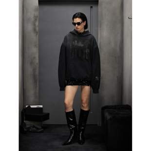 纯棉宽松重磅套头做旧烫钻连帽卫衣男士 高级感潮牌美式 CMF春秋款