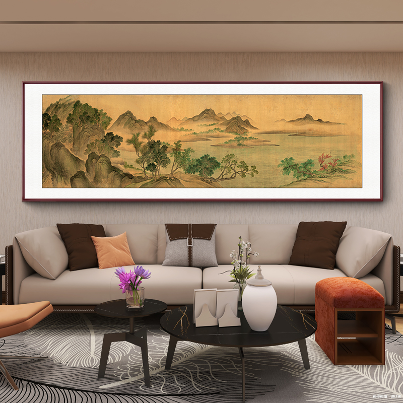 湖山春暖古画山水画客厅沙发背景墙装饰画办公室挂画卧室床头壁画