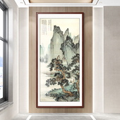 客厅走廊过道入户正对门挂画 饰画中式 张大千国画山水画竖版 玄关装