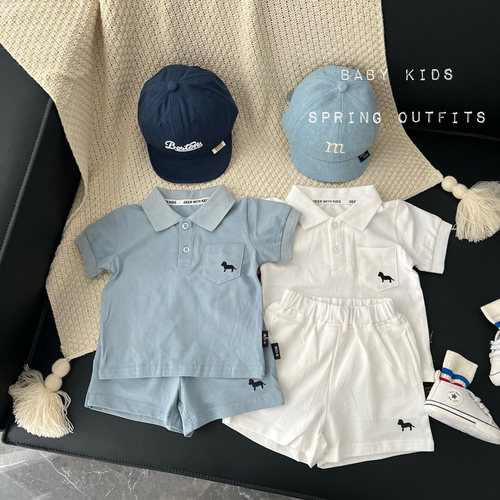 男宝宝夏装衣服婴幼儿童夏季POLO领翻领T恤短裤套装周岁百天上衣