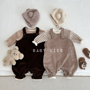 婴幼儿韩版冬装加绒灯芯绒背带裤男女宝宝宽松洋气保暖外出连体衣