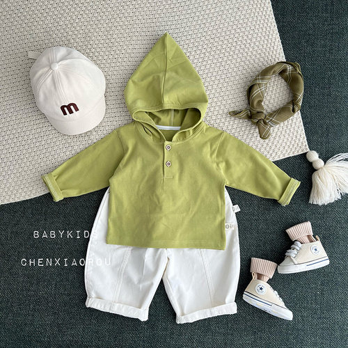 ins春秋韩版婴幼儿童套头连帽卫衣男女宝宝春装连帽可爱外出T恤潮