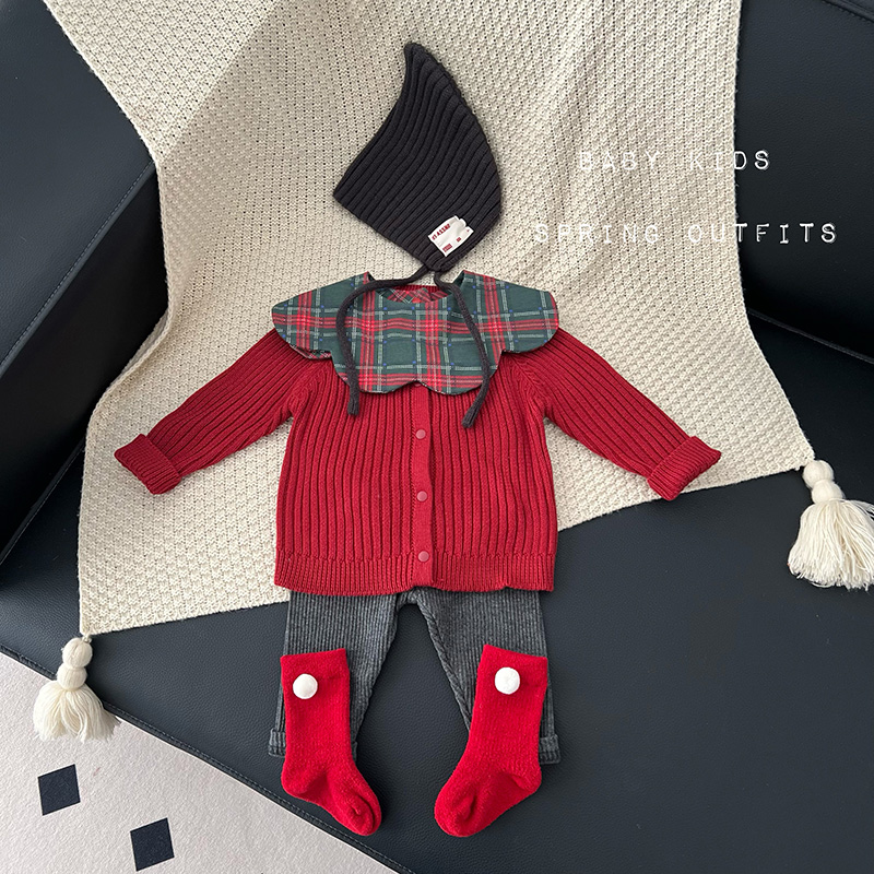 婴幼儿童冬季新款毛衣男女宝宝红色新年毛衣外套喜庆过年针织外套