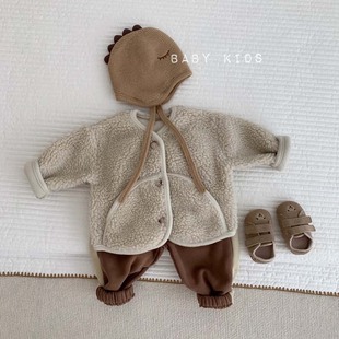 INS韩国同款冬季男女宝宝加绒保暖外套婴幼儿羊羔绒加厚外出上衣