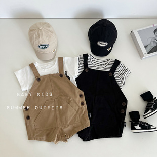 ins夏季男女宝宝工装风黑色背带短裤婴幼儿童夏装外出连体裤潮范
