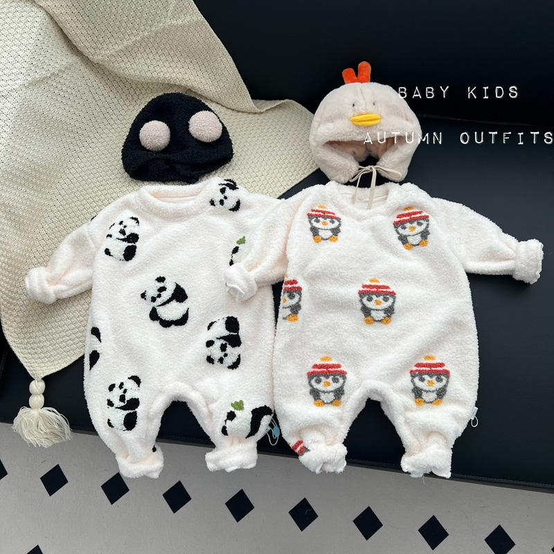 宝宝冬季衣服婴幼儿冬天云朵绒超萌网红加绒连体衣外出居家爬服潮