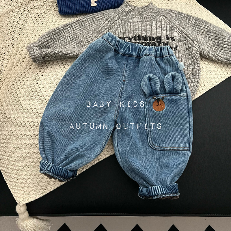韩版冬季男女宝宝宽松洋气宽松保暖裤子婴幼儿百搭加绒外出牛仔裤