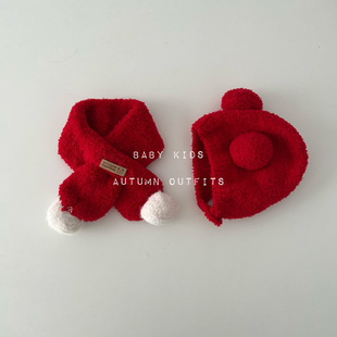 男女宝宝宝冬季红色可爱护耳套头帽子婴幼儿童喜庆保暖围巾围脖