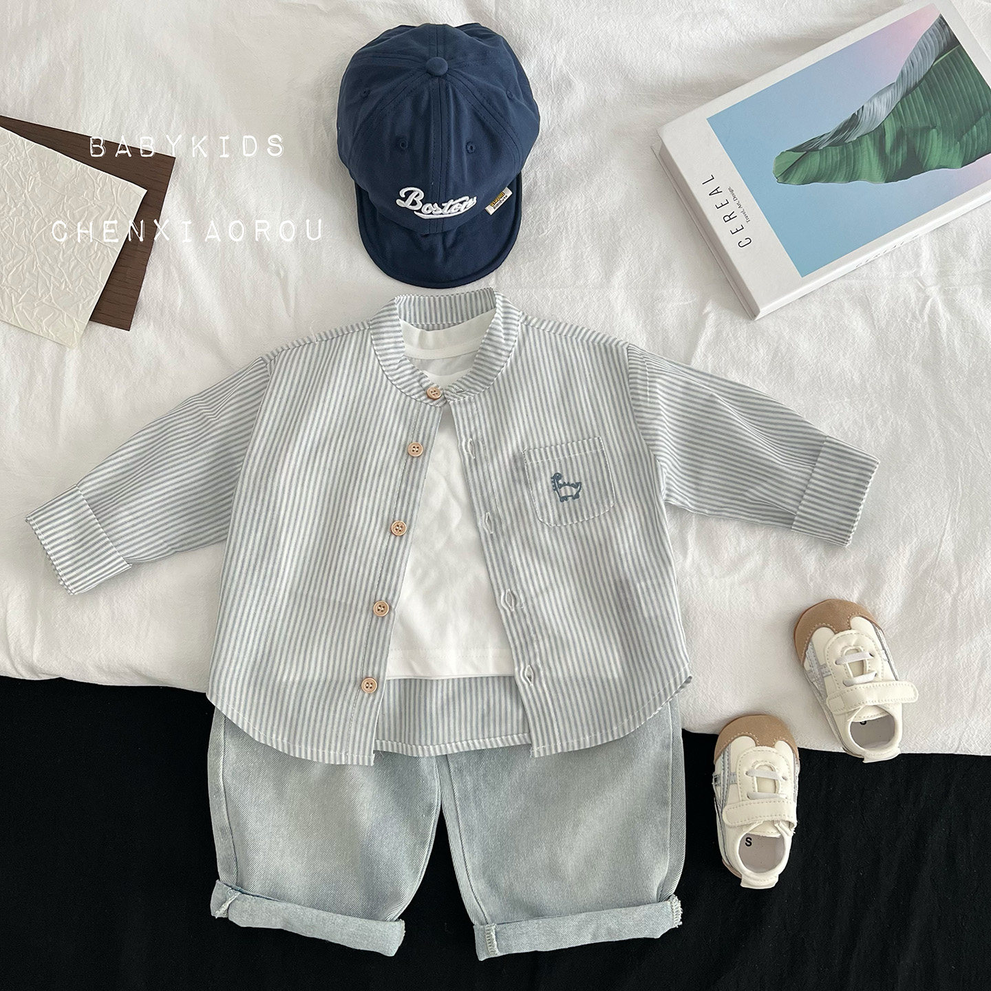 男宝宝秋装衣服婴幼儿童春季帅气潮范立领上衣韩版条纹外出衬衫