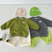 儿童春装 牛油果绿上衣T恤婴幼儿灰色立领卫衣 衣服男女宝宝中性款