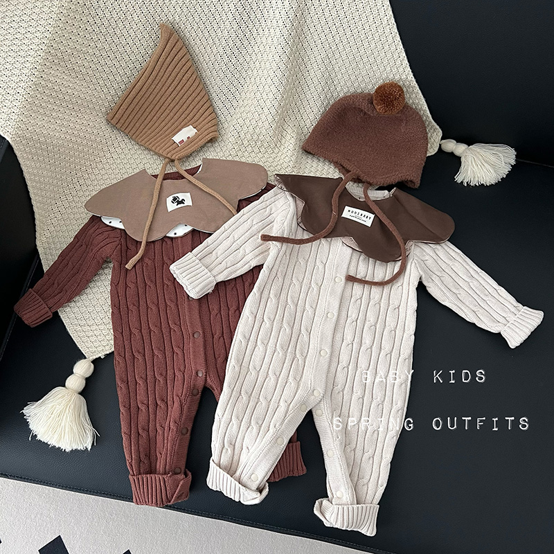 ins秋冬韩国同款男女宝宝针织连体衣婴幼儿简约洋气毛衣外套爬服