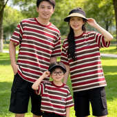 活动装 夏季 T恤母子母女上衣全家装 一家三四口条纹百搭短袖 亲子装