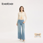 博主同款 bebe2025秋季 女士经典 牛仔蓝蕾丝边阔腿牛仔裤 311004