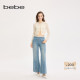 博主同款 bebe2025秋季 女士经典 牛仔蓝蕾丝边阔腿牛仔裤 311004