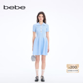 女士通勤简约翻领短袖 bebe2026春季 新款 收腰针织连衣裙130907