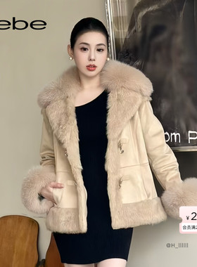 【博主同款】bebe2025秋冬新款女士千金风气质狐狸毛领外套402111