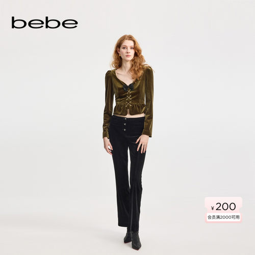 bebe冬季新款丝绒直筒长裤