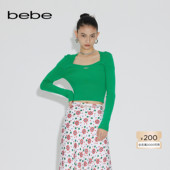 bebe春夏系列女士短款 收腰方领罗纹长袖 针织上衣130515