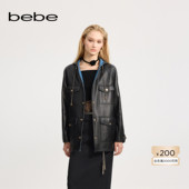 bebe冬季 系列女士小香风连帽正反两穿牛仔直身皮衣外套440501