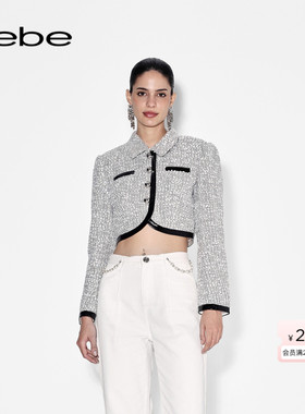 bebe秋冬女士小香风翻领短款夹克外套340317