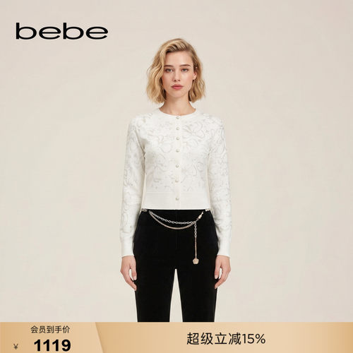 bebe2026秋季新款女士气质千金风花纹装饰针织开衫330601