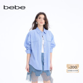 bebe2026春季 160106 蓝色格纹设计叠搭必备衬衫 新款 女士智性风经典