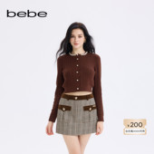 bebe2025秋冬女士千金风含羊毛摩卡棕针织开衫 博主同款 430614