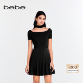 短袖 bebe春夏系列女士气质挂脖修身 纯色短款 针织连衣裙150036