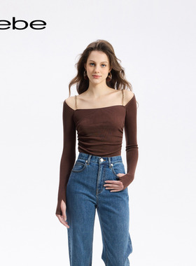 bebe秋季系列女士链条吊带缀饰褶皱针织上衣330508