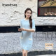 bebe春夏女士包针绣撞边圆领泡泡袖 针织连衣裙130902