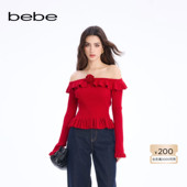 女士千金风一字肩针织上衣130506 新款 新年甄选 bebe2026春季